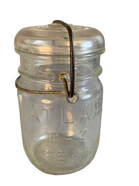 Atlas E-Z Seal Pint Canning Jar Clear Glass Wire Closure with Lid Vintage